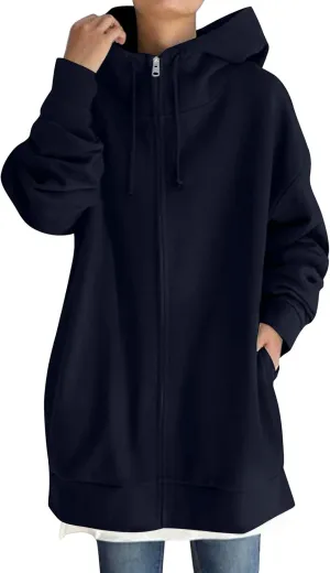 Hoodies For Women Fall Oversized Jacket Full Zip Hooded Sweatshirts Long Sleeve Tunic Comfy Coat With Pockets