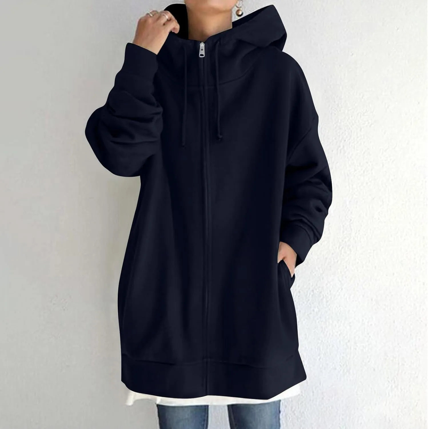 Hoodies For Women Fall Oversized Jacket Full Zip Hooded Sweatshirts Long Sleeve Tunic Comfy Coat With Pockets