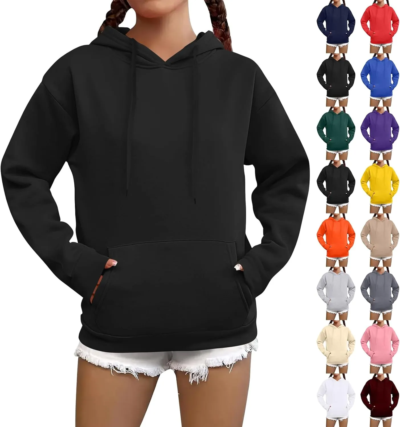 Hoodies for Women Trendy Tunic Hoodie Pullover Simple Long Sleeve Comfy Y2k Hoodie Sweatshirts Loose Fit Hoodie