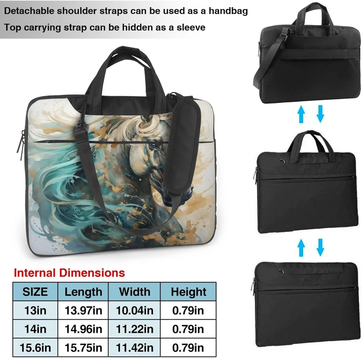 Horse Abstract Animal Laptop Shoulder Bag for Women, Laptop Sleeve Case Durable Computer Bag