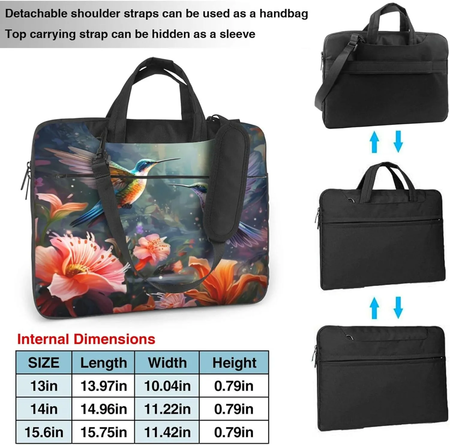 Hummingbird Bird Flower Laptop Shoulder Bag for Women, Laptop Sleeve Case Durable Computer Bag