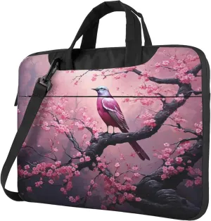 Hummingbird Cherry Blossom Laptop Shoulder Bag for Women, Spring Bird Laptop Sleeve Case Durable Computer Bag