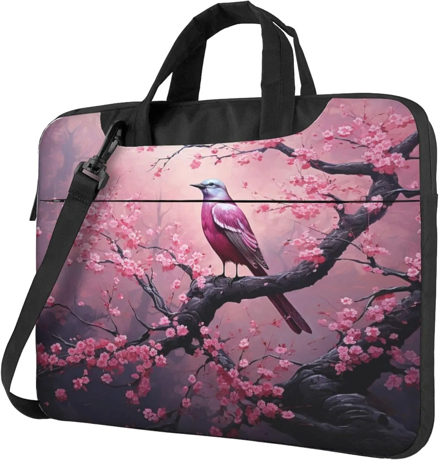Hummingbird Cherry Blossom Laptop Shoulder Bag for Women, Spring Bird Laptop Sleeve Case Durable Computer Bag