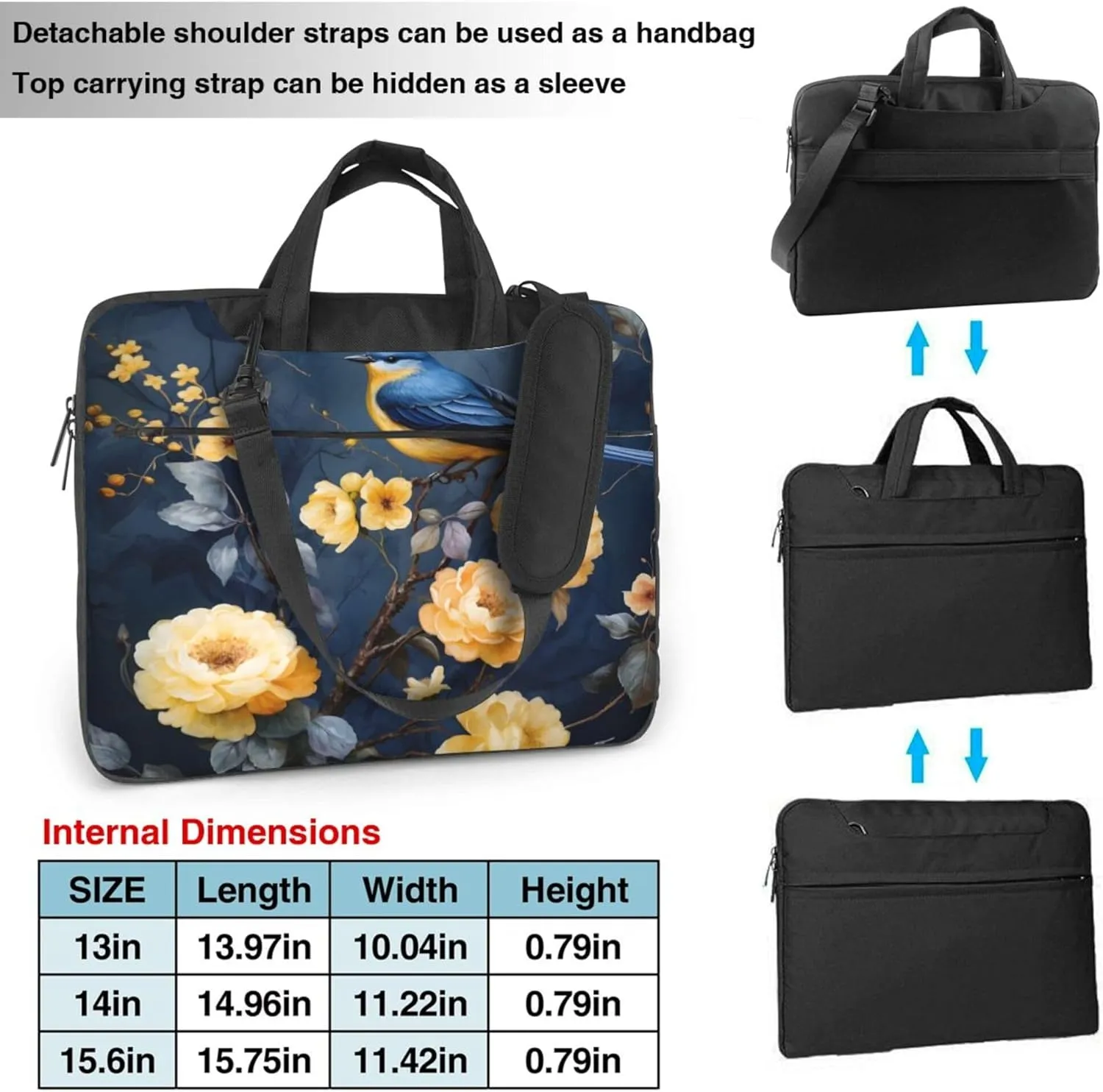 Hummingbird Flower Bird Laptop Shoulder Bag for Women, Laptop Sleeve Case Durable Computer Bag