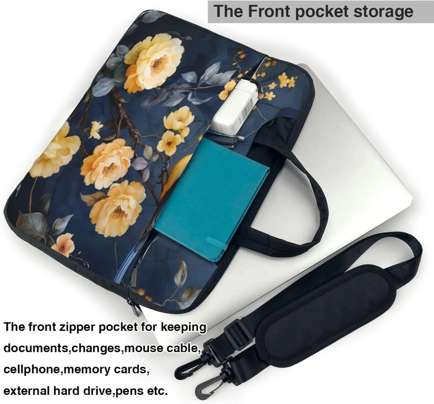 Hummingbird Flower Bird Laptop Shoulder Bag for Women, Laptop Sleeve Case Durable Computer Bag