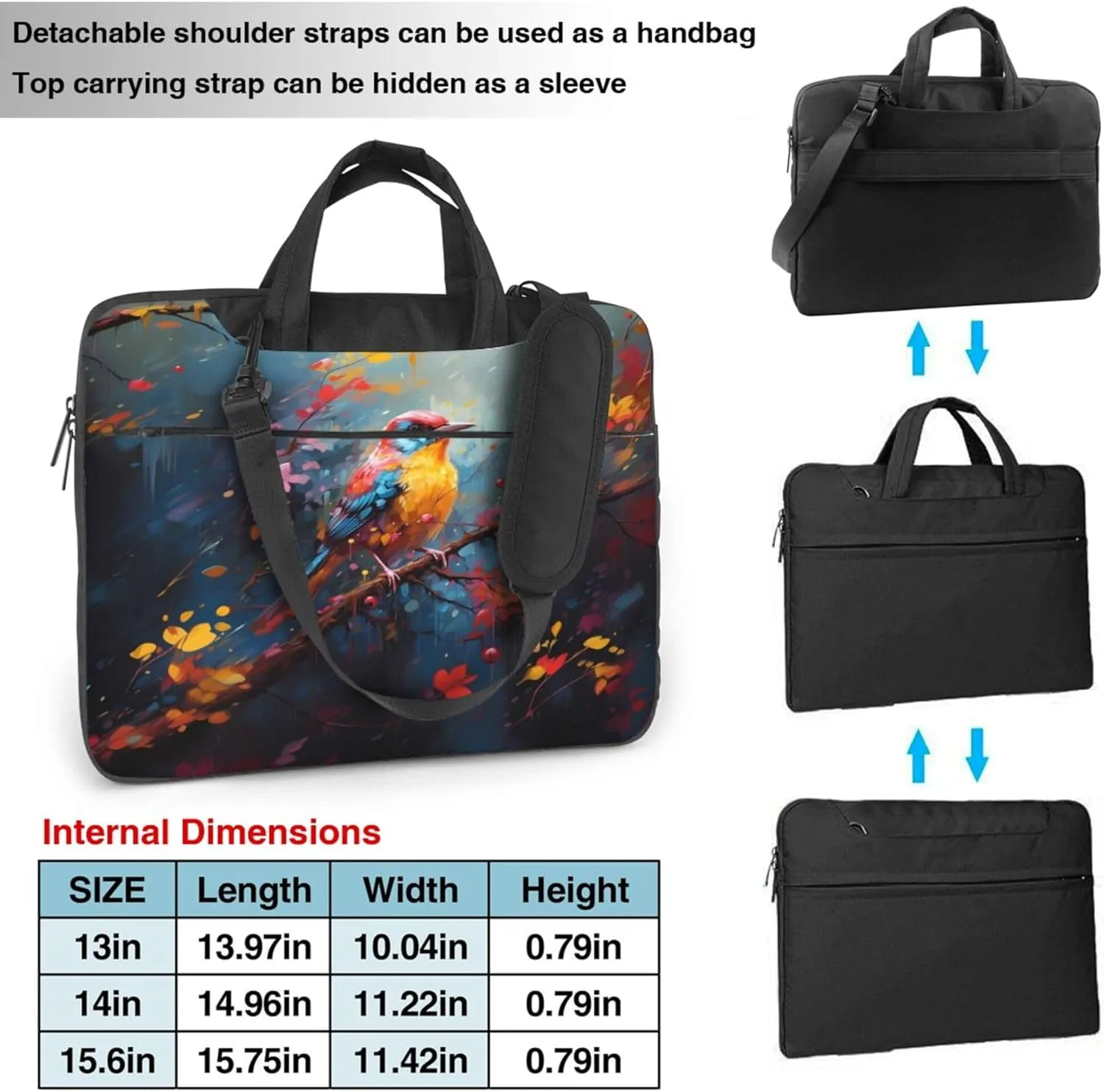 Hummingbird Flower Laptop Shoulder Bag for Women, Watercolor Bird Laptop Sleeve Case Durable Computer Bag