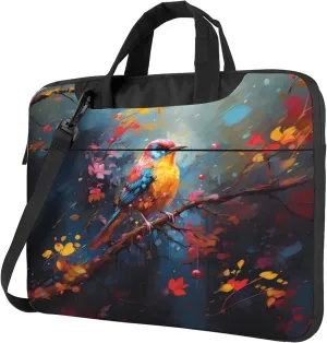 Hummingbird Flower Laptop Shoulder Bag for Women, Watercolor Bird Laptop Sleeve Case Durable Computer Bag