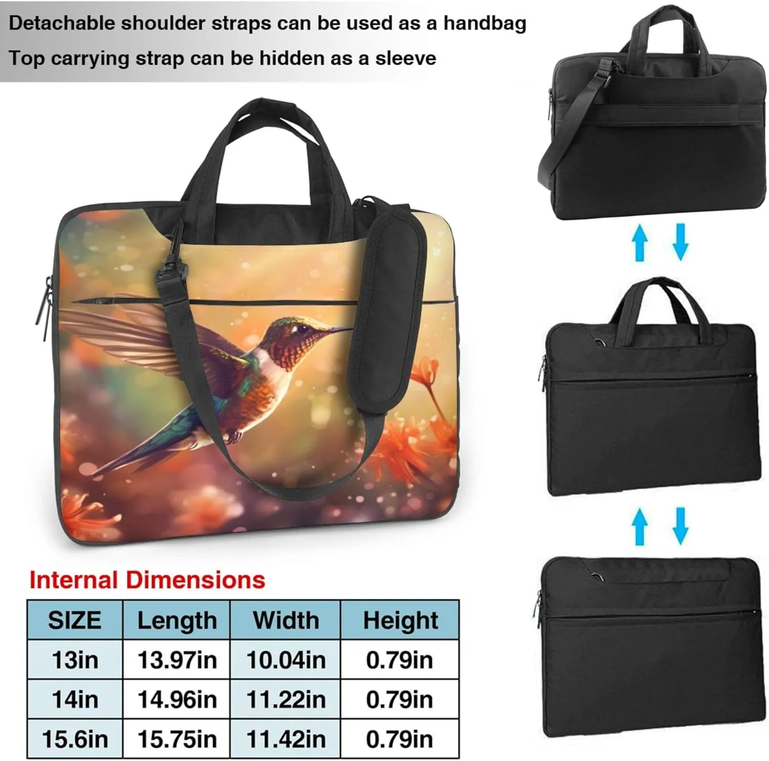 Hummingbird Flowers Bird Laptop Shoulder Bag for Women, Laptop Sleeve Case Durable Computer Bag