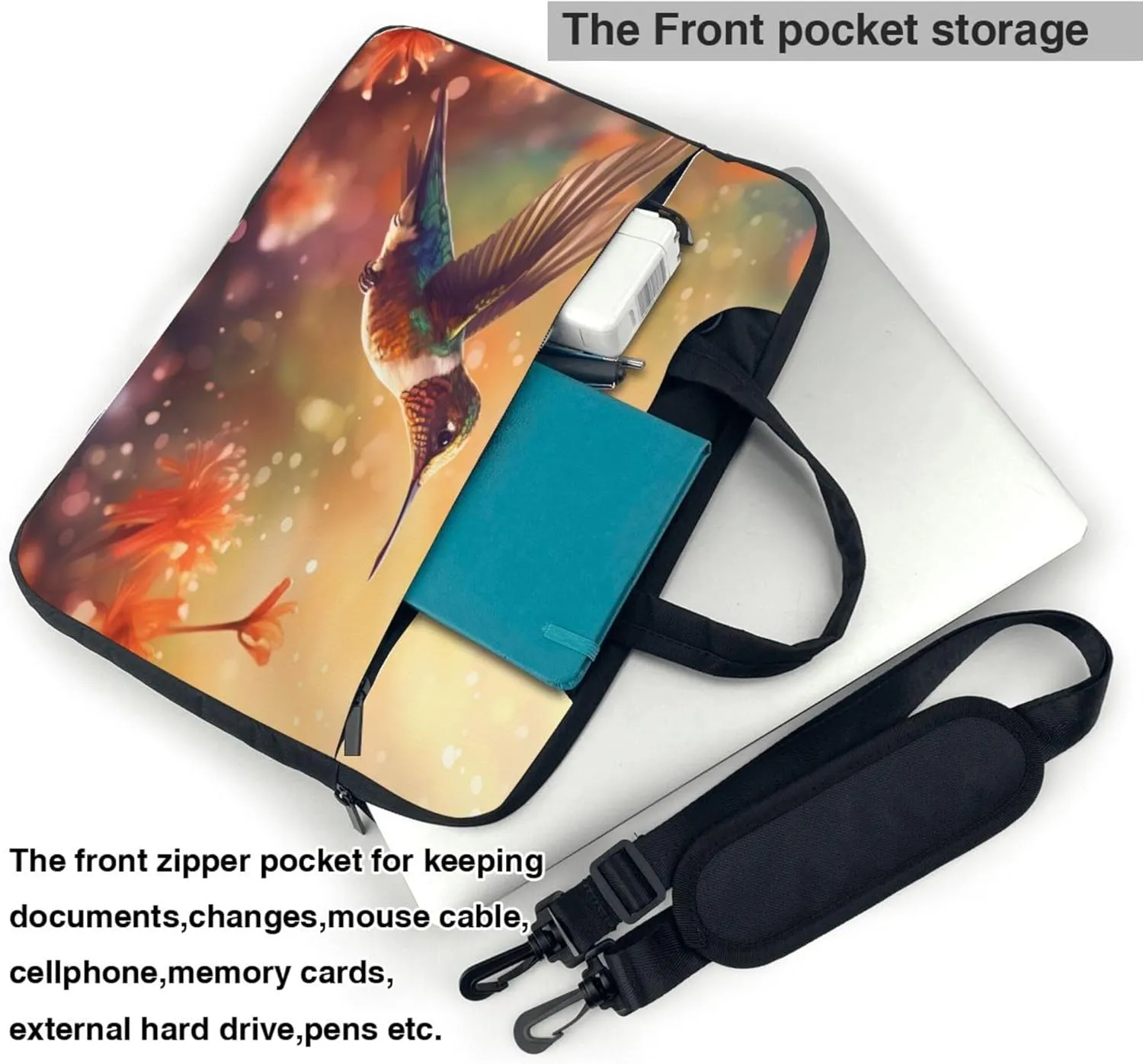 Hummingbird Flowers Bird Laptop Shoulder Bag for Women, Laptop Sleeve Case Durable Computer Bag