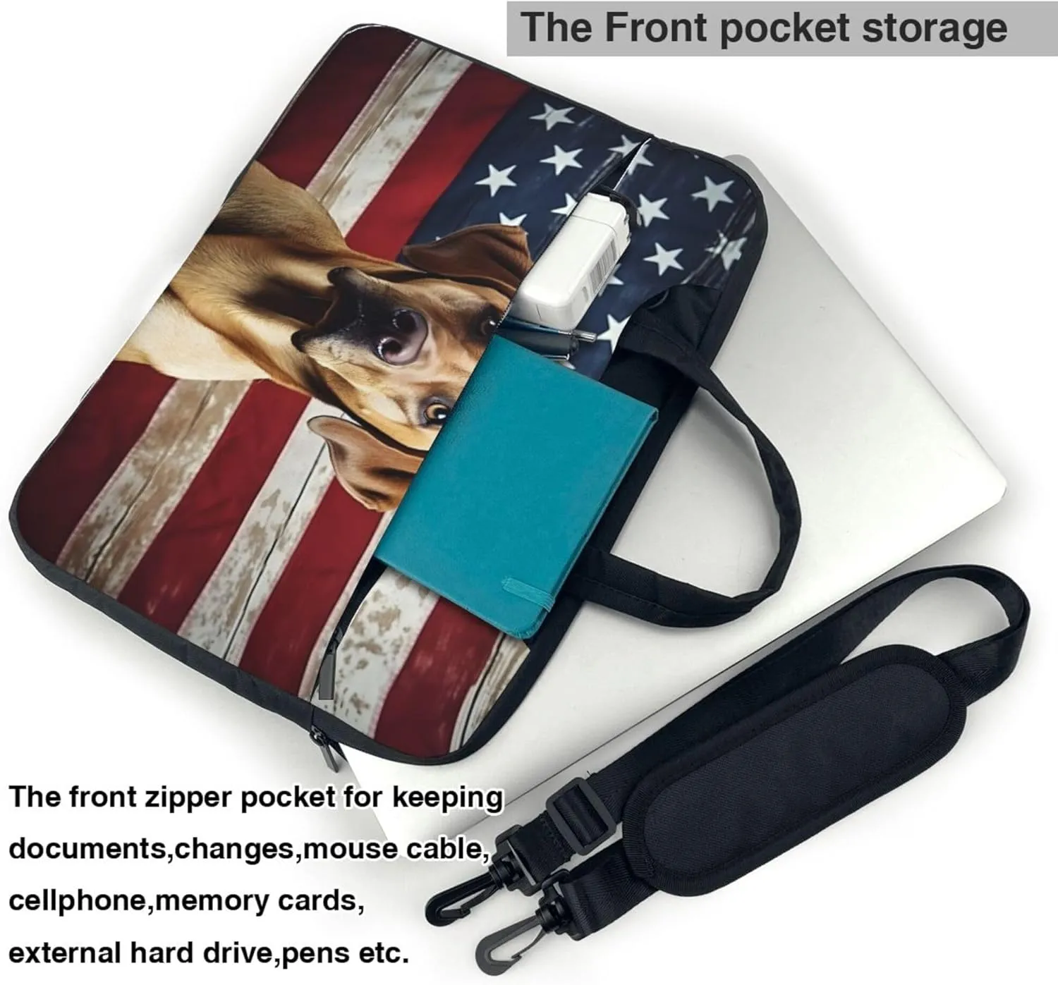 Independence Day Cute Dog Animal Laptop Shoulder Bag for Women, Laptop Sleeve Case Durable Computer Bag