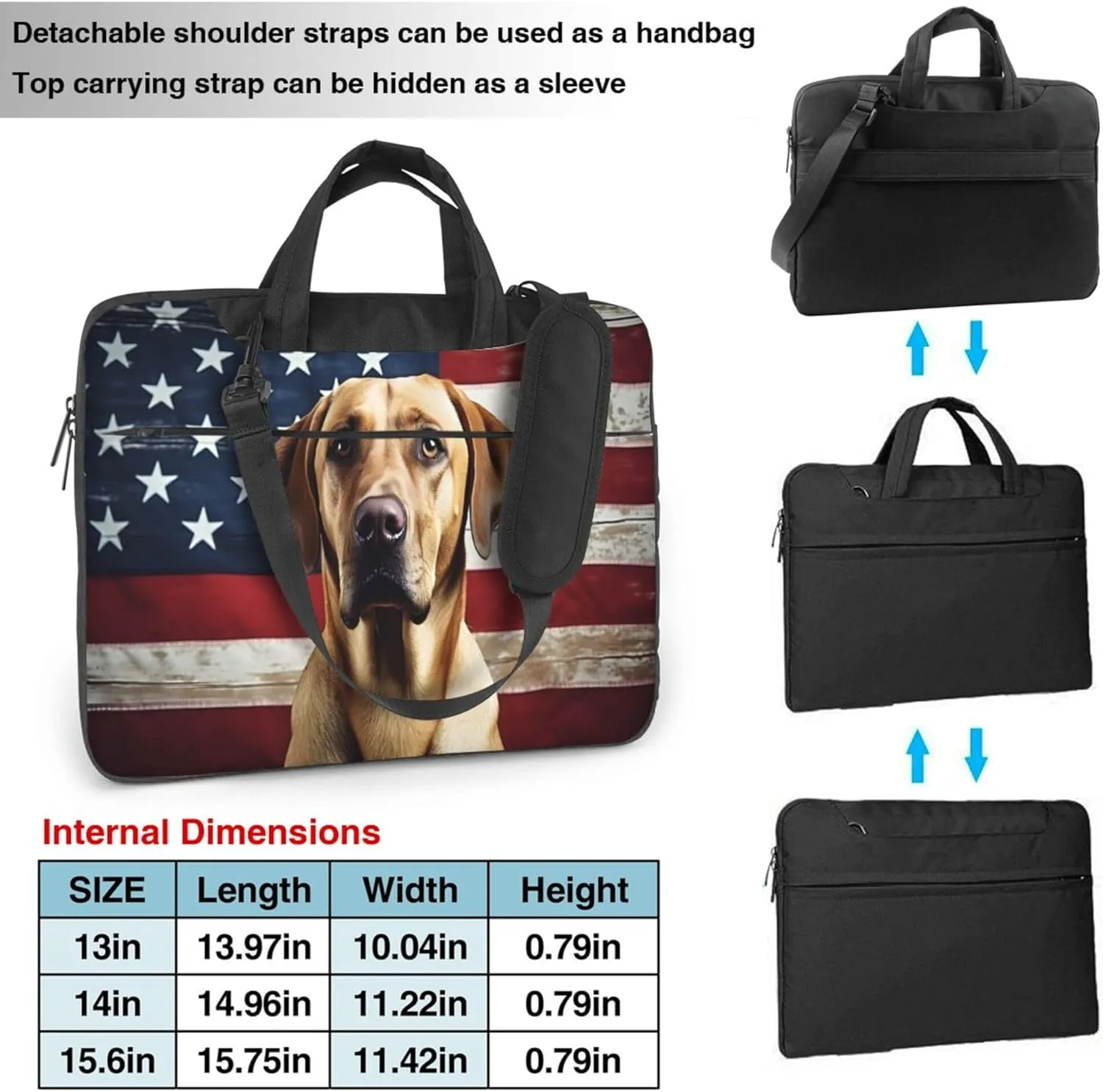 Independence Day Cute Dog Animal Laptop Shoulder Bag for Women, Laptop Sleeve Case Durable Computer Bag