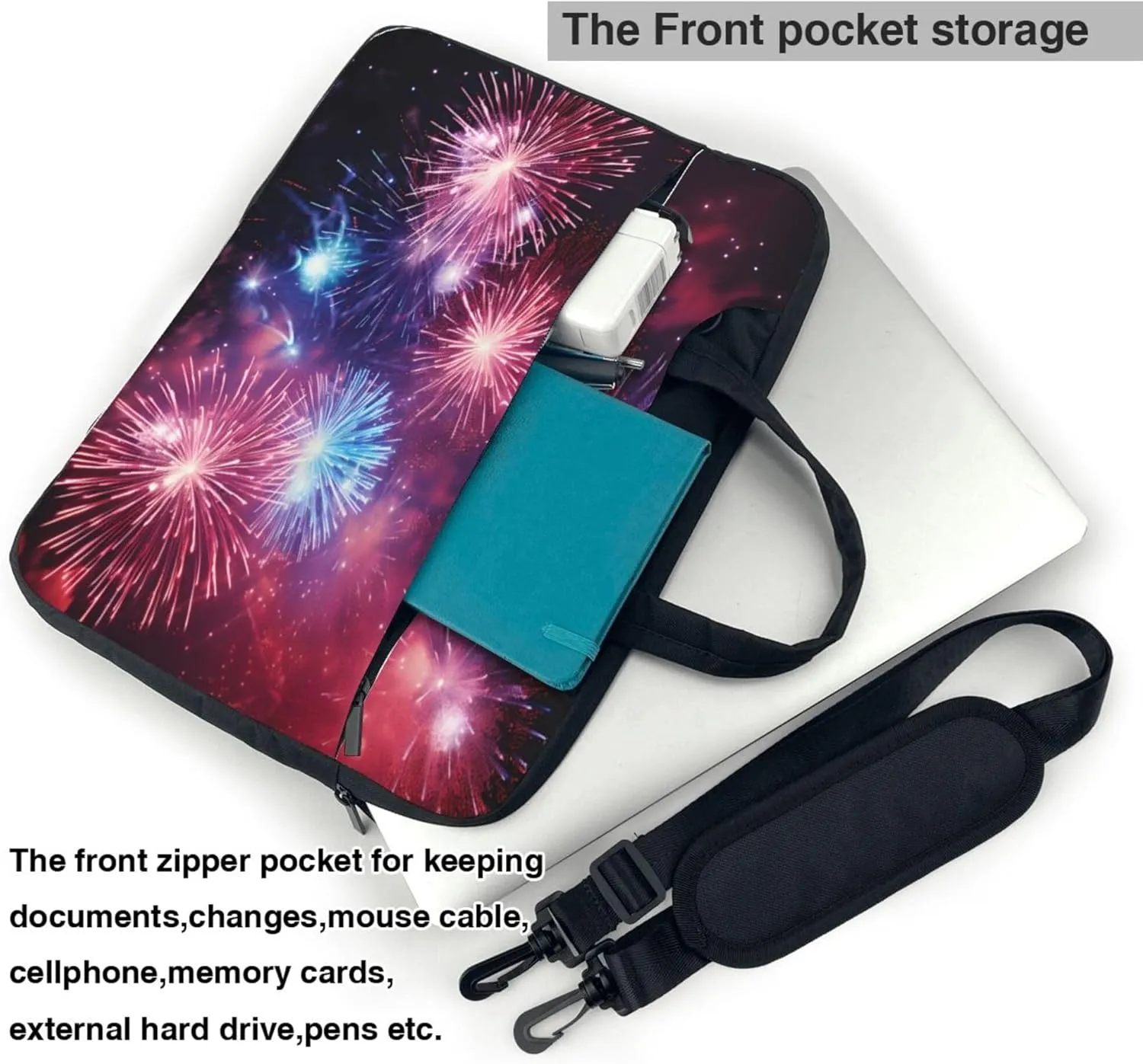 Independence Day Fireworks Painted Laptop Shoulder Bag for Women, Laptop Sleeve Case Durable Computer Bag