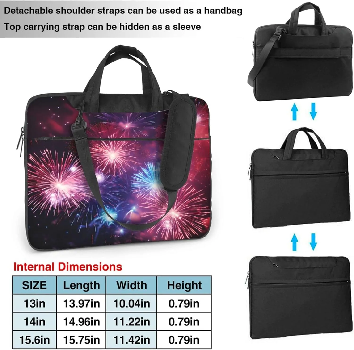 Independence Day Fireworks Painted Laptop Shoulder Bag for Women, Laptop Sleeve Case Durable Computer Bag