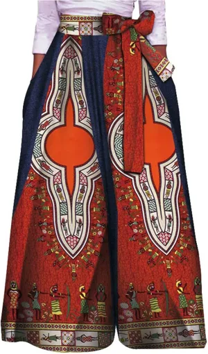 iooiooi African High Waist Printing Pants for Women Fashion Casual Wide Leg Pants