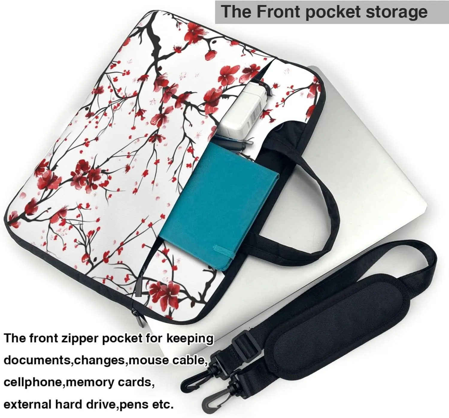 Japan Cherry Blossoms Flowers Laptop Shoulder Bag for Women, Laptop Sleeve Case Durable Computer Bag