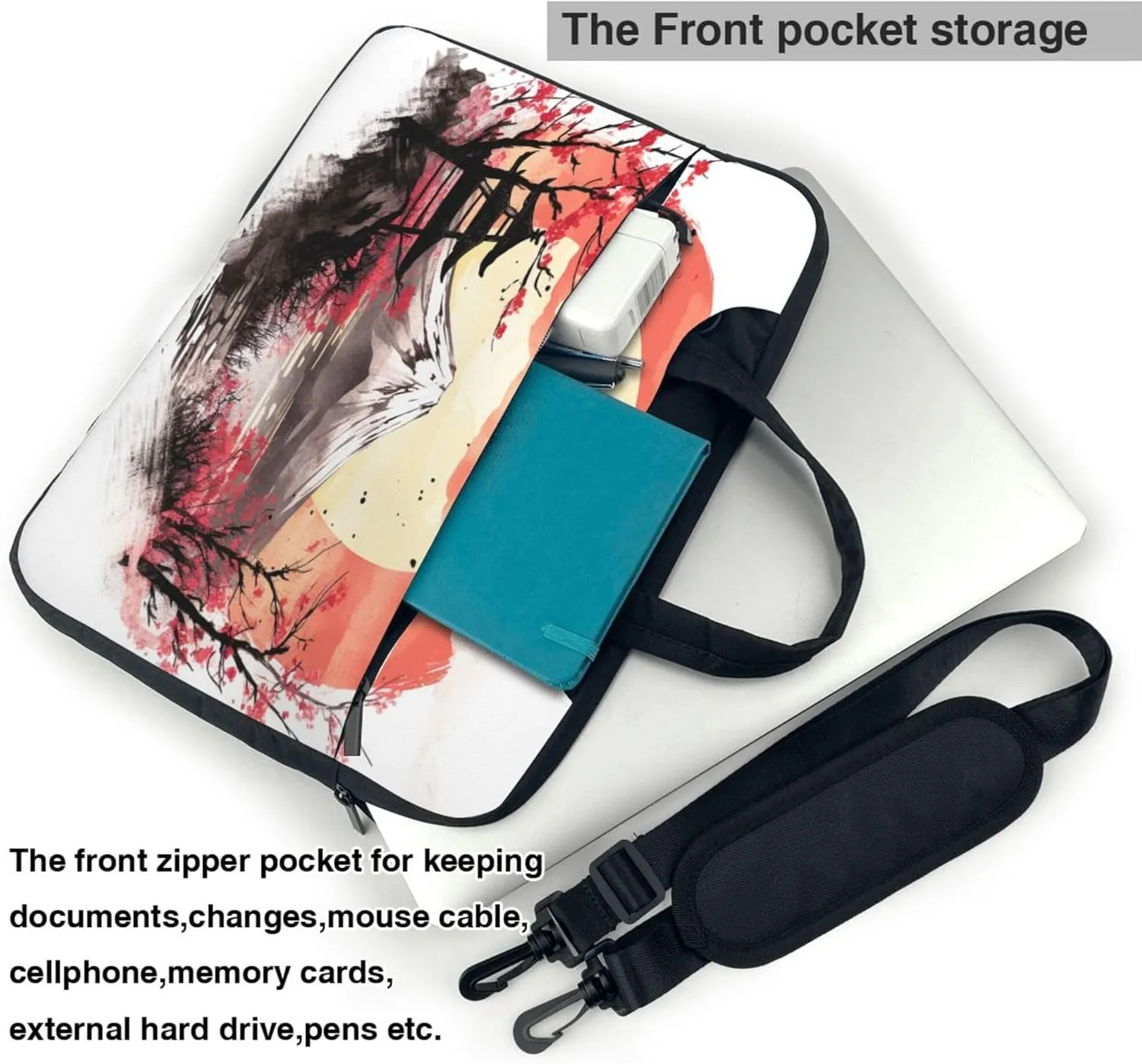 Japan Traditional Painting Laptop Shoulder Bag for Women, Laptop Sleeve Case Durable Computer Bag