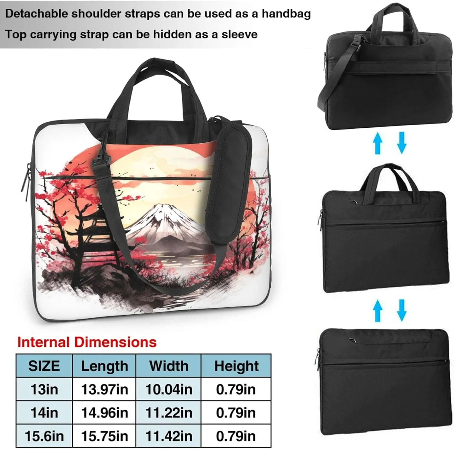Japan Traditional Painting Laptop Shoulder Bag for Women, Laptop Sleeve Case Durable Computer Bag