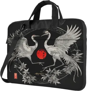 Japanese Crane Laptop Shoulder Bag for Women, Crane Flower Laptop Sleeve Case Durable Computer Bag