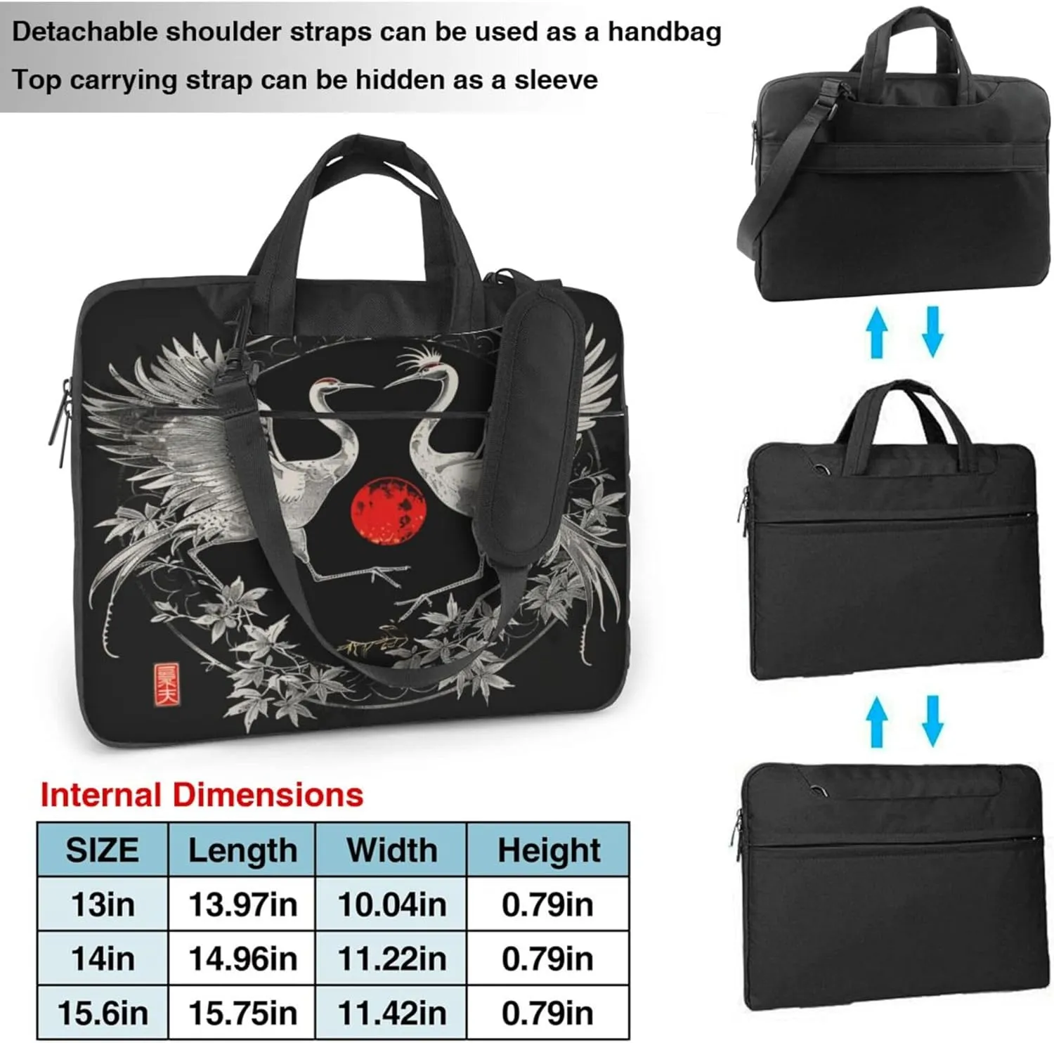 Japanese Crane Laptop Shoulder Bag for Women, Crane Flower Laptop Sleeve Case Durable Computer Bag