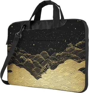 Japanese Print Laptop Shoulder Bag for Women, Golden Waves Laptop Sleeve Case Durable Computer Bag
