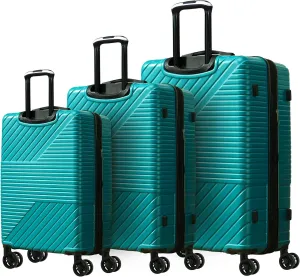 JCSD Durable Hardshell Luggage Set with Double Spinner Wheels, 3-Piece 20'', 24'', 28'', Green
