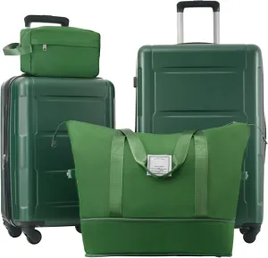 JCSD Lightweight Travel with 2 Piece Luggage Set, Expandable Spinner Wheels, Durable ABS Suitcase, Green