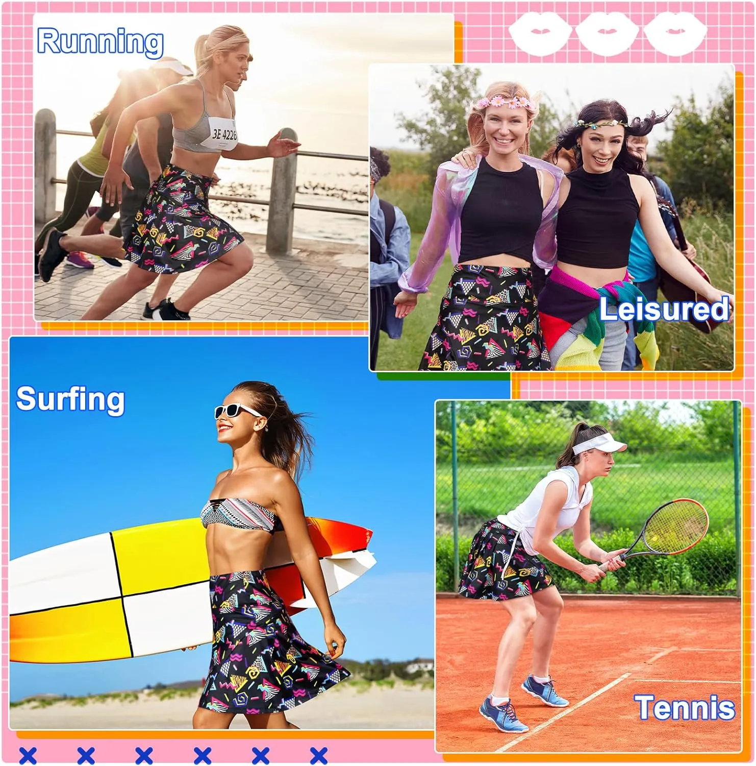 JenPen Retro 80s 90s Skirt for Women Tennis Skirt Golf High Waisted Athletic with Pockets for Retro Halloween Party