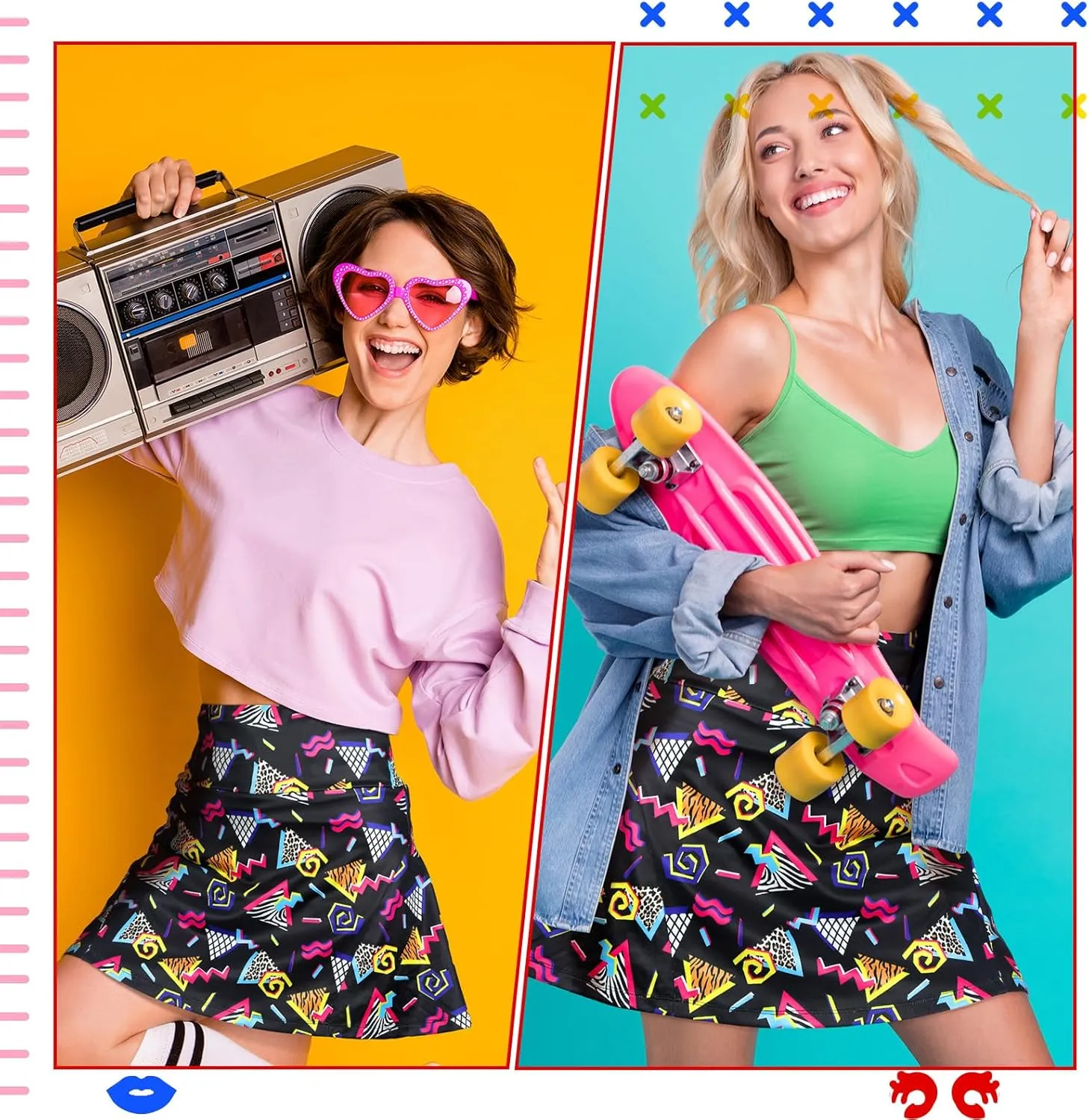 JenPen Retro 80s 90s Skirt for Women Tennis Skirt Golf High Waisted Athletic with Pockets for Retro Halloween Party