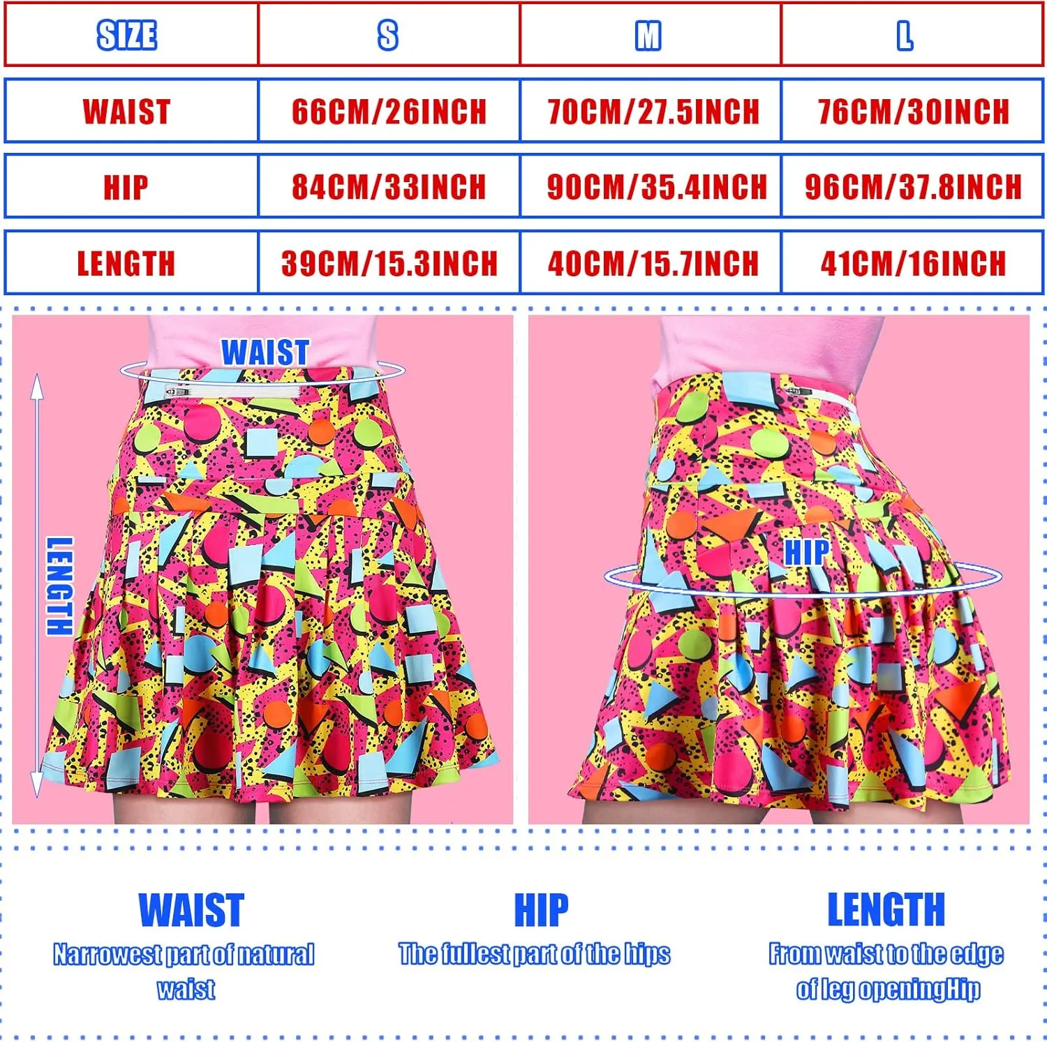 JenPen Retro 80s 90s Skirt for Women Tennis Skirt Golf High Waisted Athletic with Pockets for Retro Halloween Party