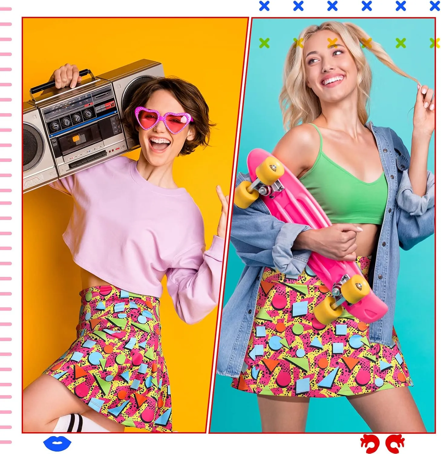 JenPen Retro 80s 90s Skirt for Women Tennis Skirt Golf High Waisted Athletic with Pockets for Retro Halloween Party
