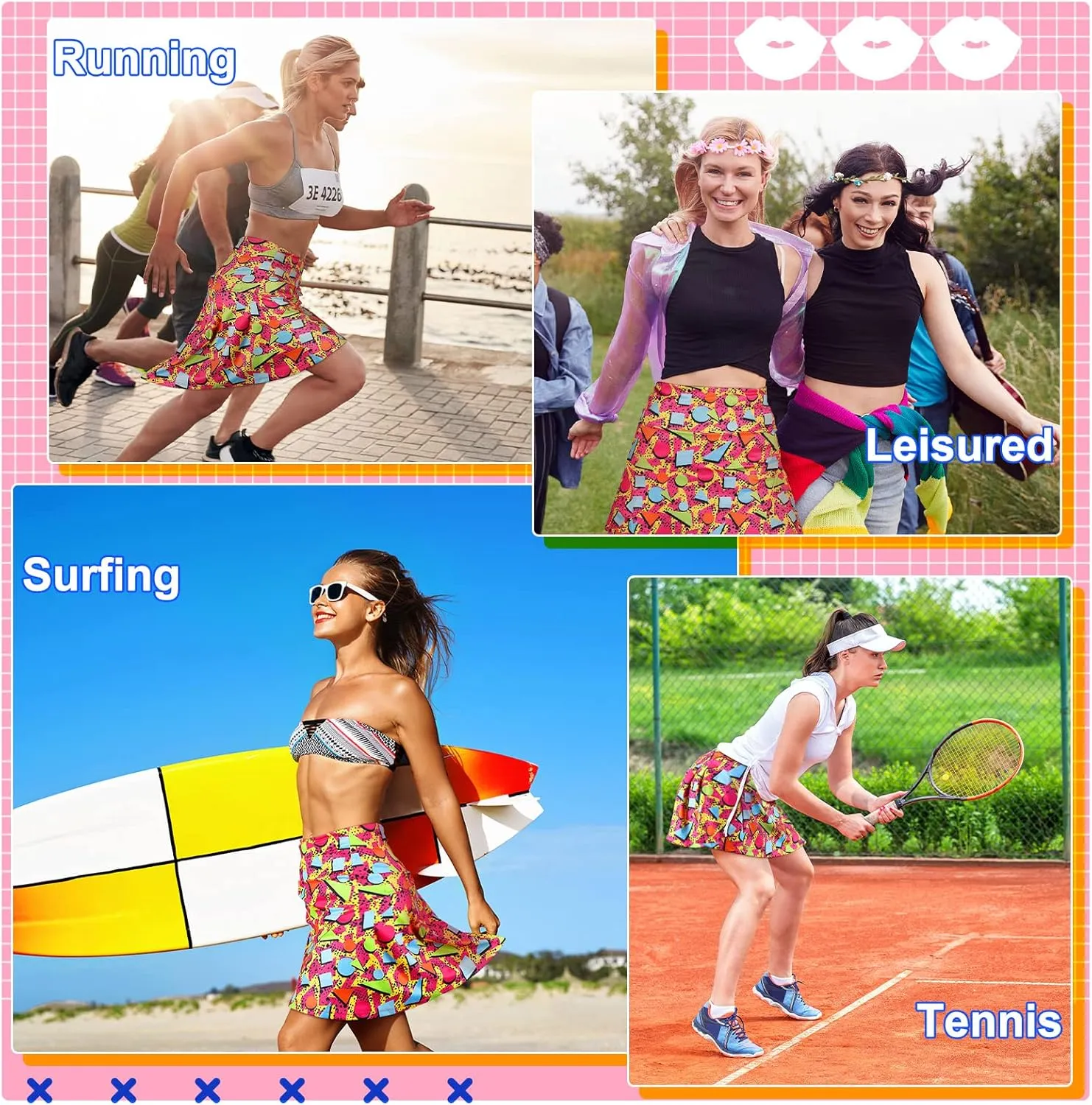 JenPen Retro 80s 90s Skirt for Women Tennis Skirt Golf High Waisted Athletic with Pockets for Retro Halloween Party