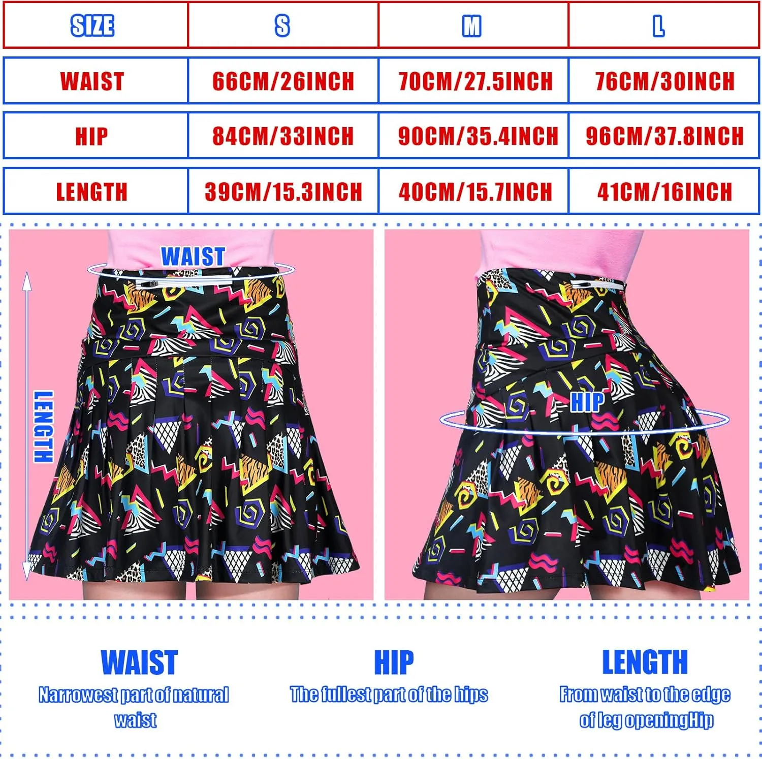 JenPen Retro 80s 90s Skirt for Women Tennis Skirt Golf High Waisted Athletic with Pockets for Retro Halloween Party