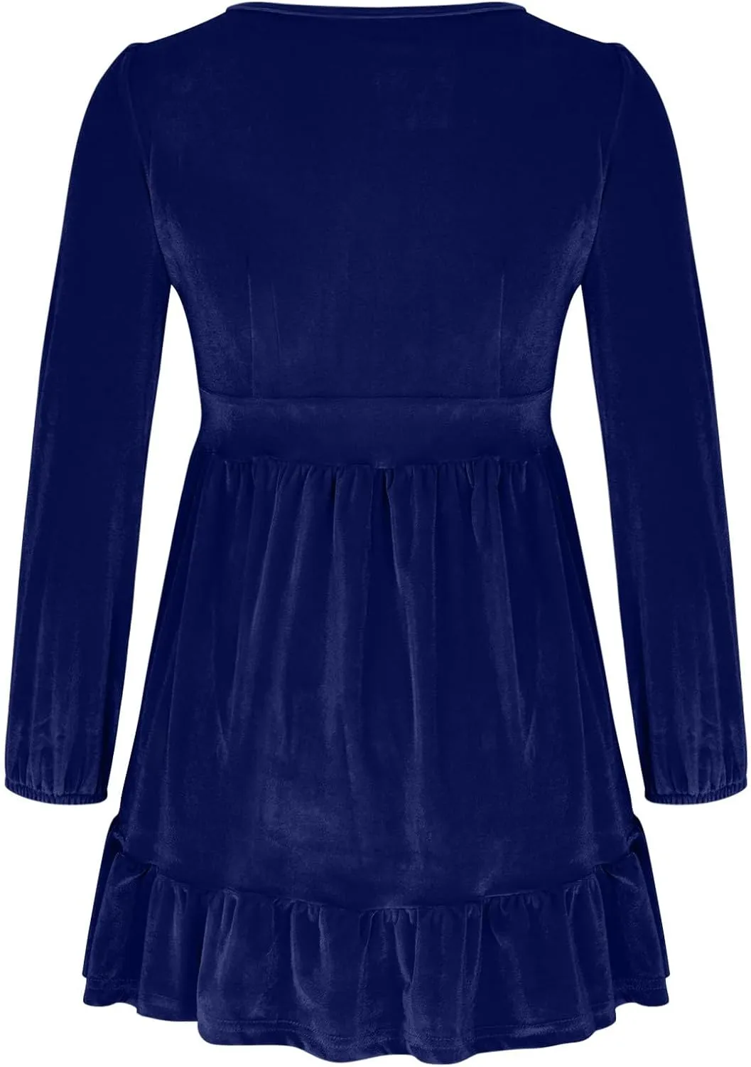 JOAU Women's 2024 Casual Long Sleeve Velvet Dresses Sexy Deep V Neck Ruffle Hem Empire Waist A Line Flowy Short Mini Dress