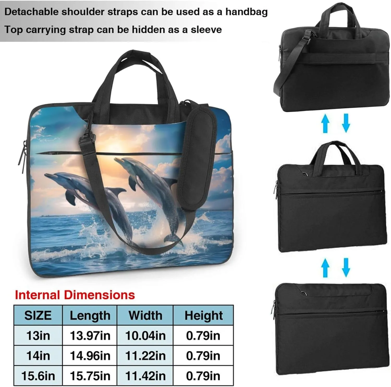 Jumping Dolphins Laptop Shoulder Bag for Women, Ocean Dolphins Laptop Sleeve Case Durable Computer Bag