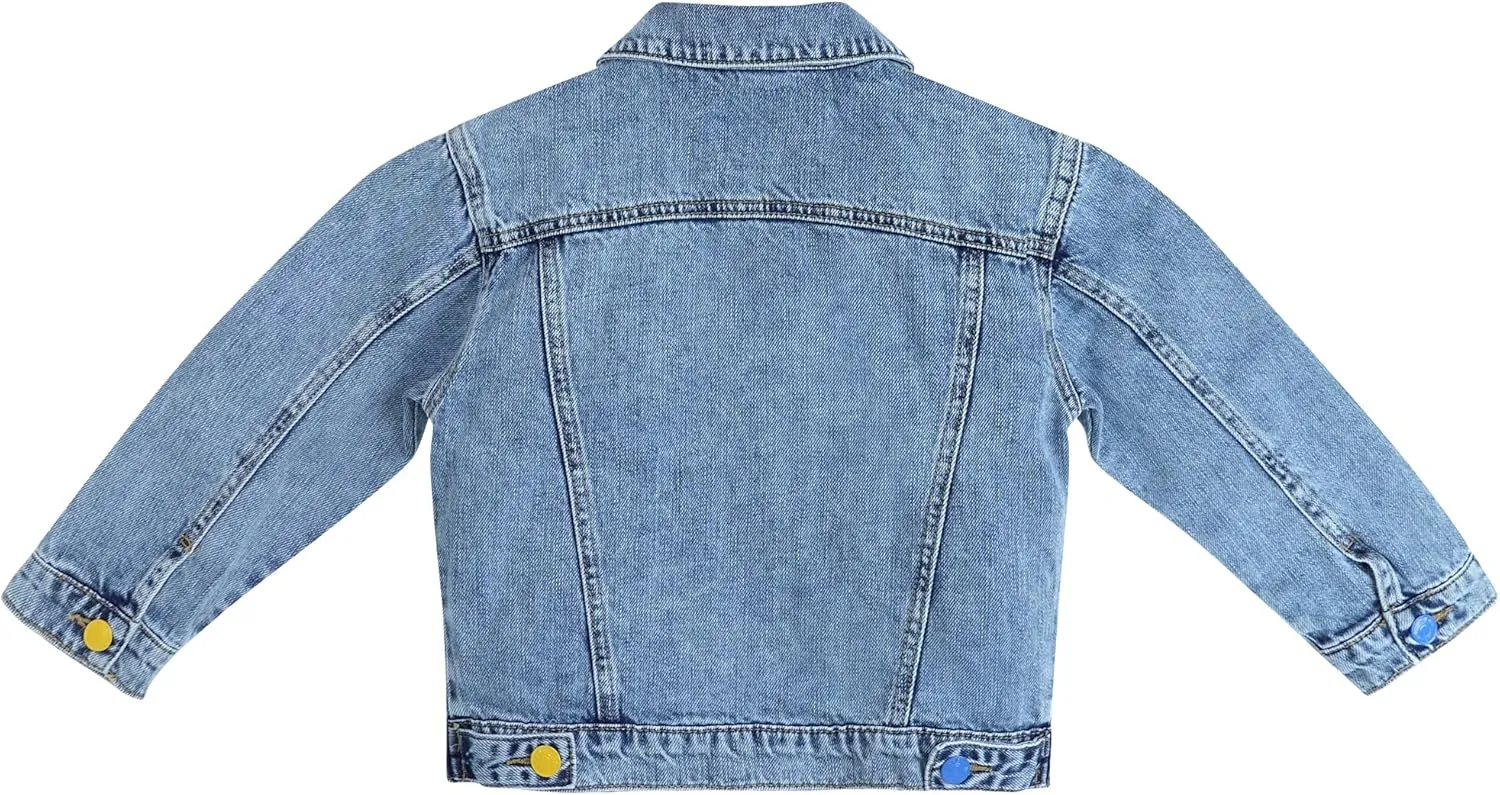 KIDSCOOL SPACE Boys Denim Jacket,Little Big Kids Simple Design Colored Buttons Jean Coat