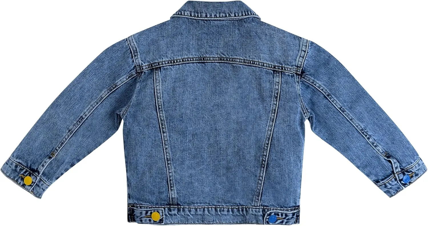 KIDSCOOL SPACE Boys Denim Jacket,Little Big Kids Simple Design Colored Buttons Jean Coat