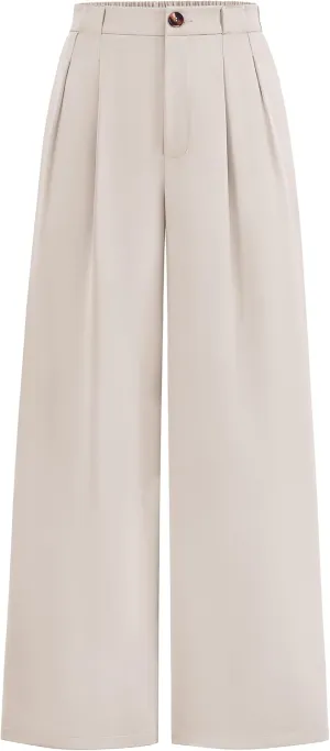 KIRUNDO Wide Leg Dress Pants for Women High Waisted Office Work Trousers Business Casual Slacks Button Flowy Palazzo Pant