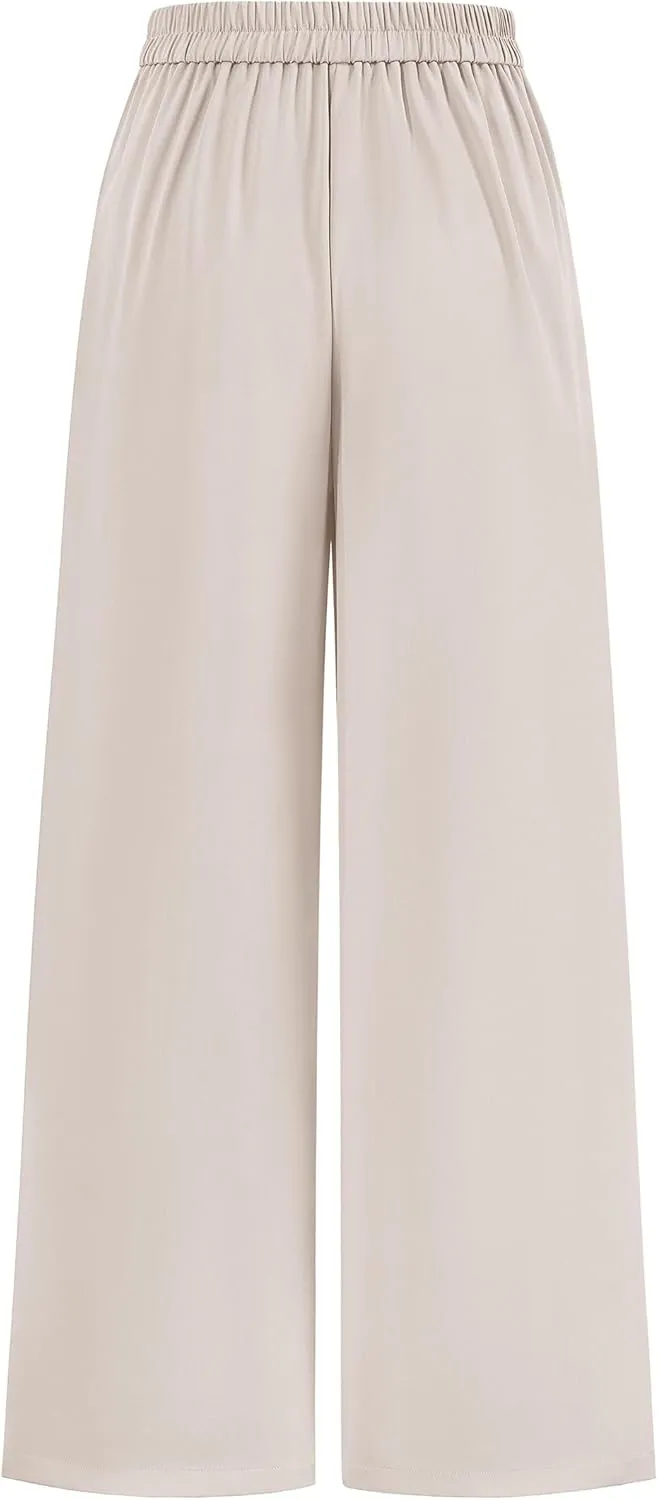 KIRUNDO Wide Leg Dress Pants for Women High Waisted Office Work Trousers Business Casual Slacks Button Flowy Palazzo Pant
