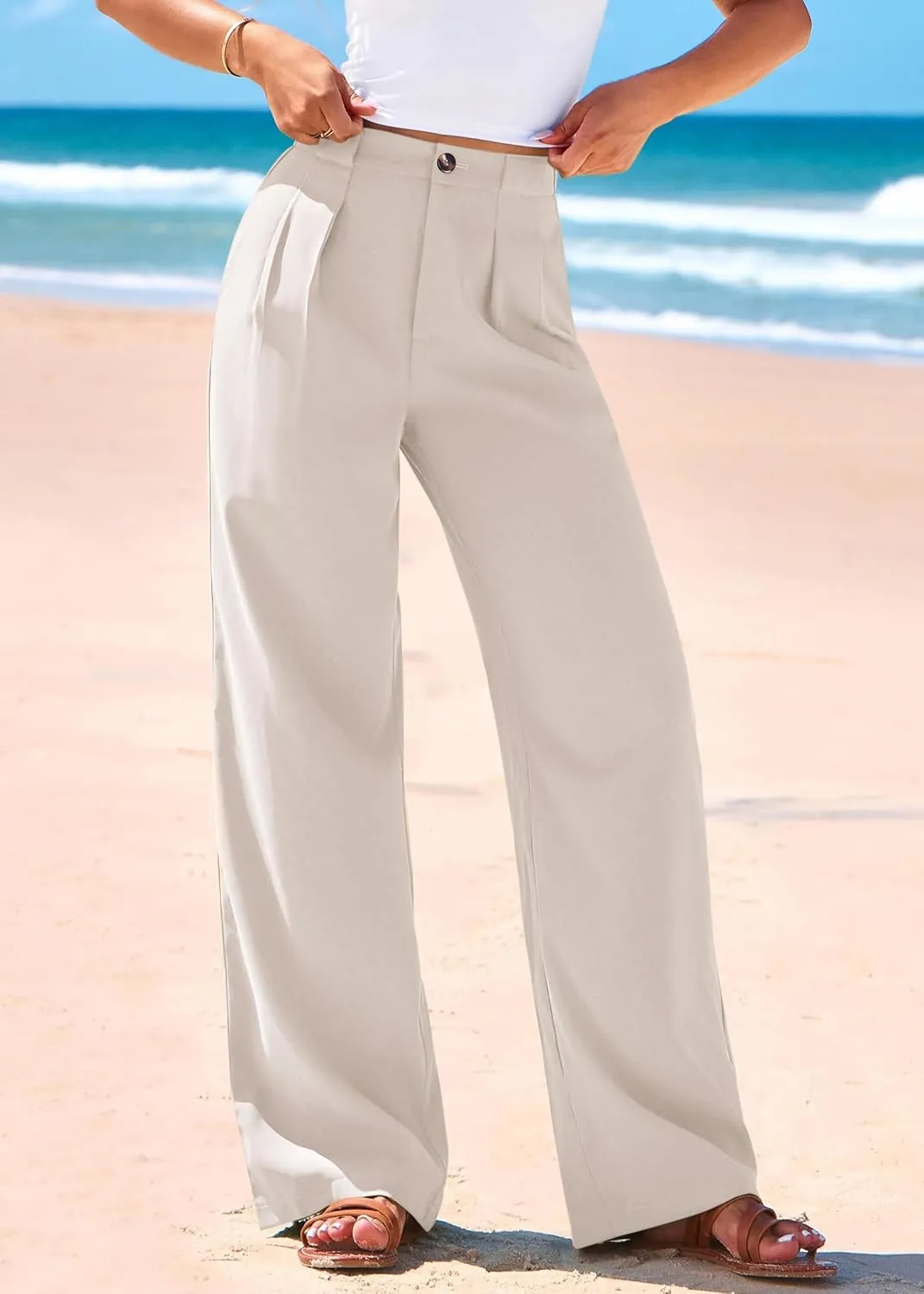 KIRUNDO Wide Leg Dress Pants for Women High Waisted Office Work Trousers Business Casual Slacks Button Flowy Palazzo Pant