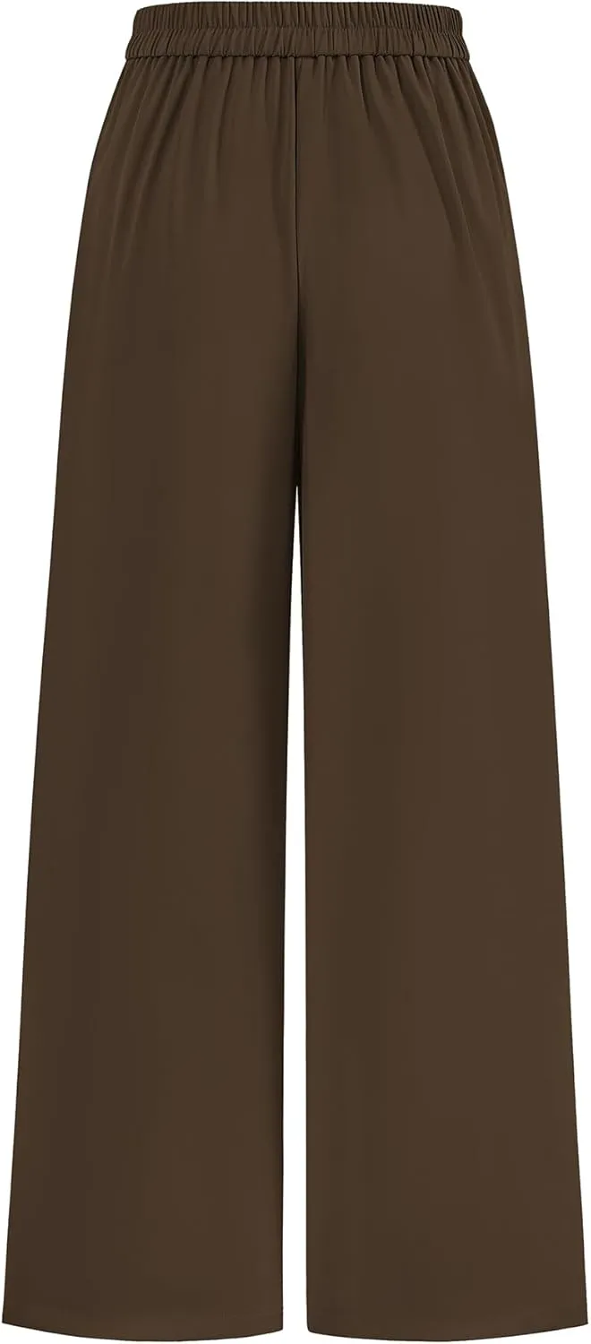 KIRUNDO Wide Leg Dress Pants for Women High Waisted Office Work Trousers Business Casual Slacks Button Flowy Palazzo Pant