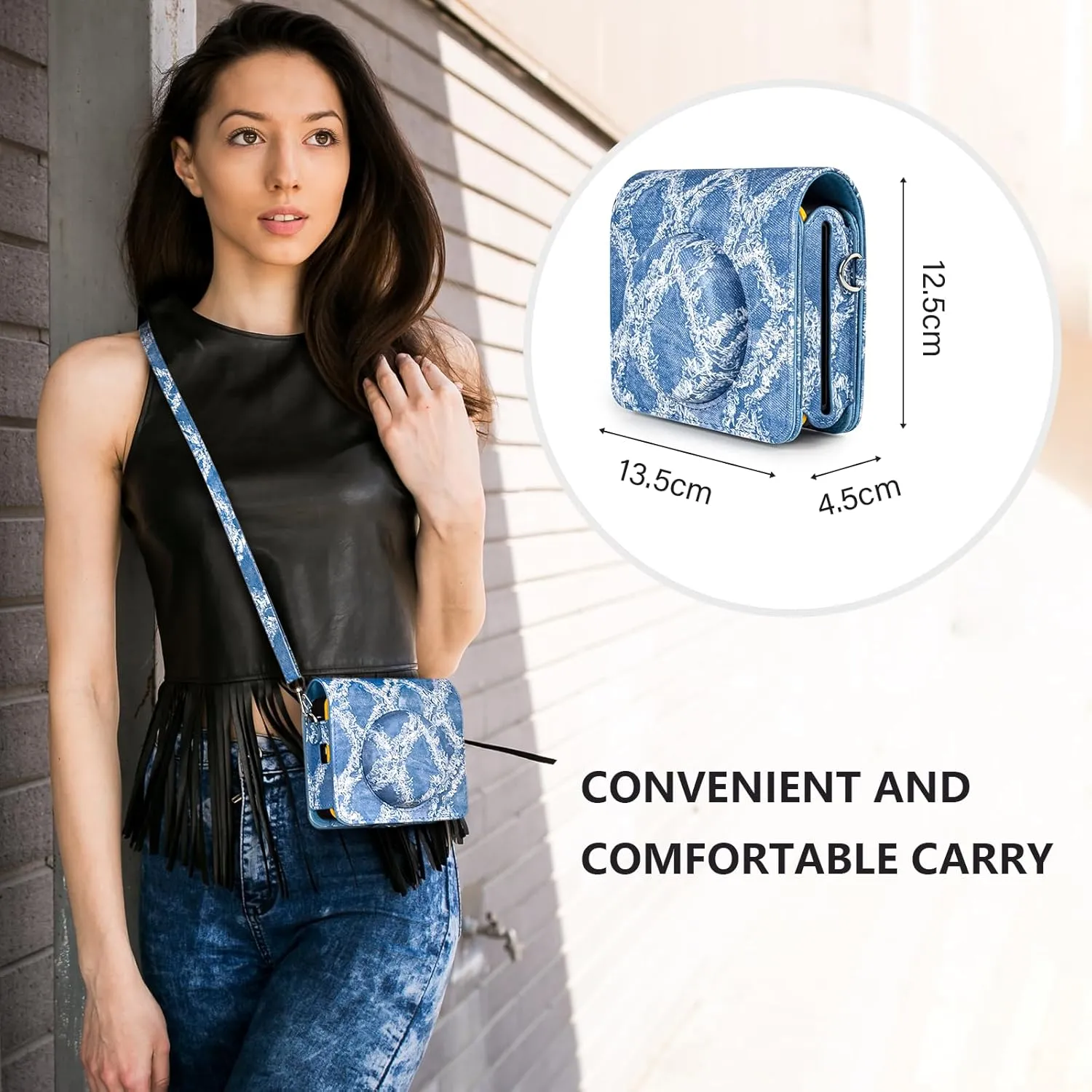 Kodak Mini Shot 3 Retro Case, Protective PU Leather Carry Case with Charging Interface - Denim Style