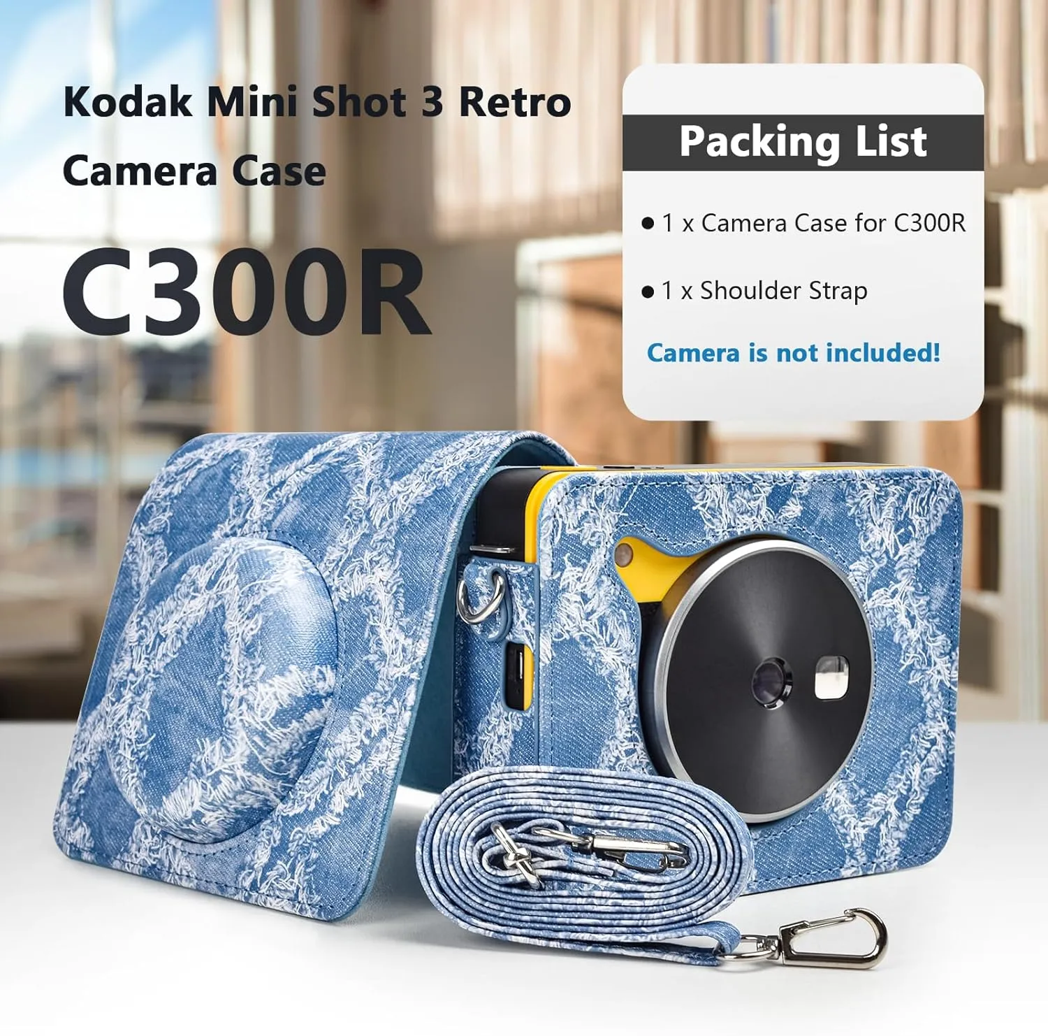Kodak Mini Shot 3 Retro Case, Protective PU Leather Carry Case with Charging Interface - Denim Style