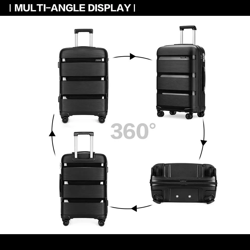 Kono Luggage PP Durable Hardside Suitcase with Double Spinner Wheels TSA Lock, 20-inch, Black