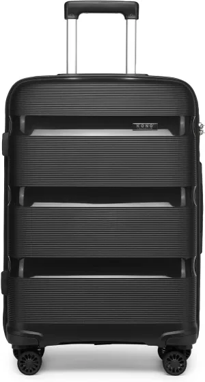 Kono Luggage PP Durable Hardside Suitcase with Double Spinner Wheels TSA Lock, 20-inch, Black