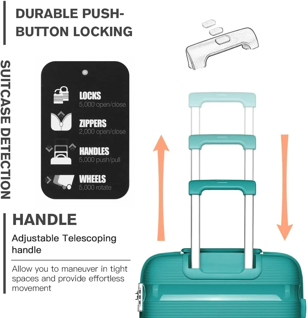 Kono Luggage PP Durable Hardside Suitcase with Double Spinner Wheels TSA Lock, 24-inch, Blue