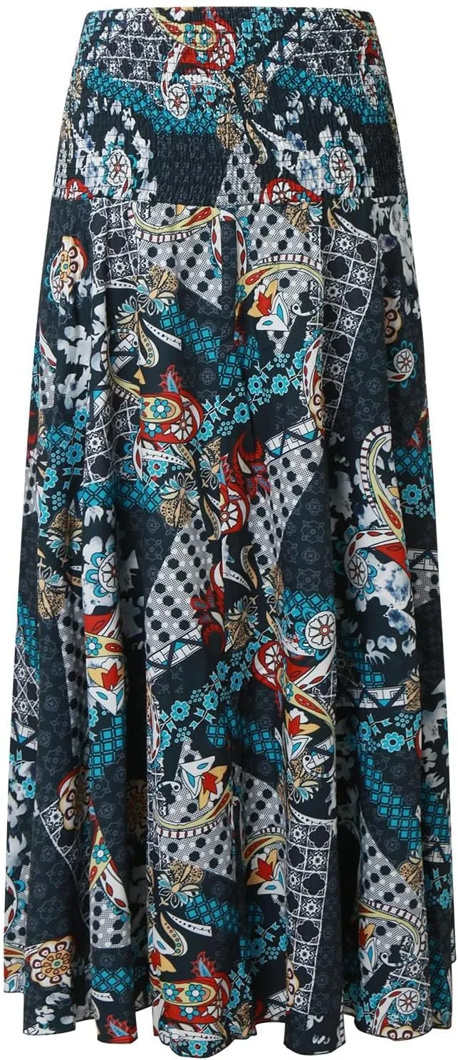 Ladies Boho Maxi Skirts Summer Beach Flowy Tiered High Waist A-Line Skirt Vintage Bohemian Mexico Vacation Outfits for Women