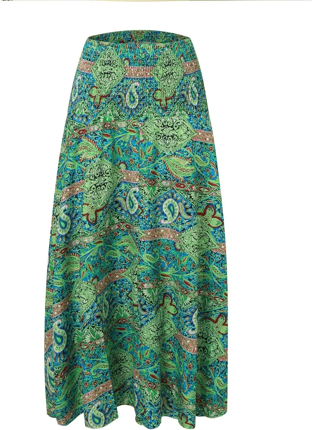 Ladies Boho Maxi Skirts Summer Beach Flowy Tiered High Waist A-Line Skirt Vintage Bohemian Mexico Vacation Outfits for Women
