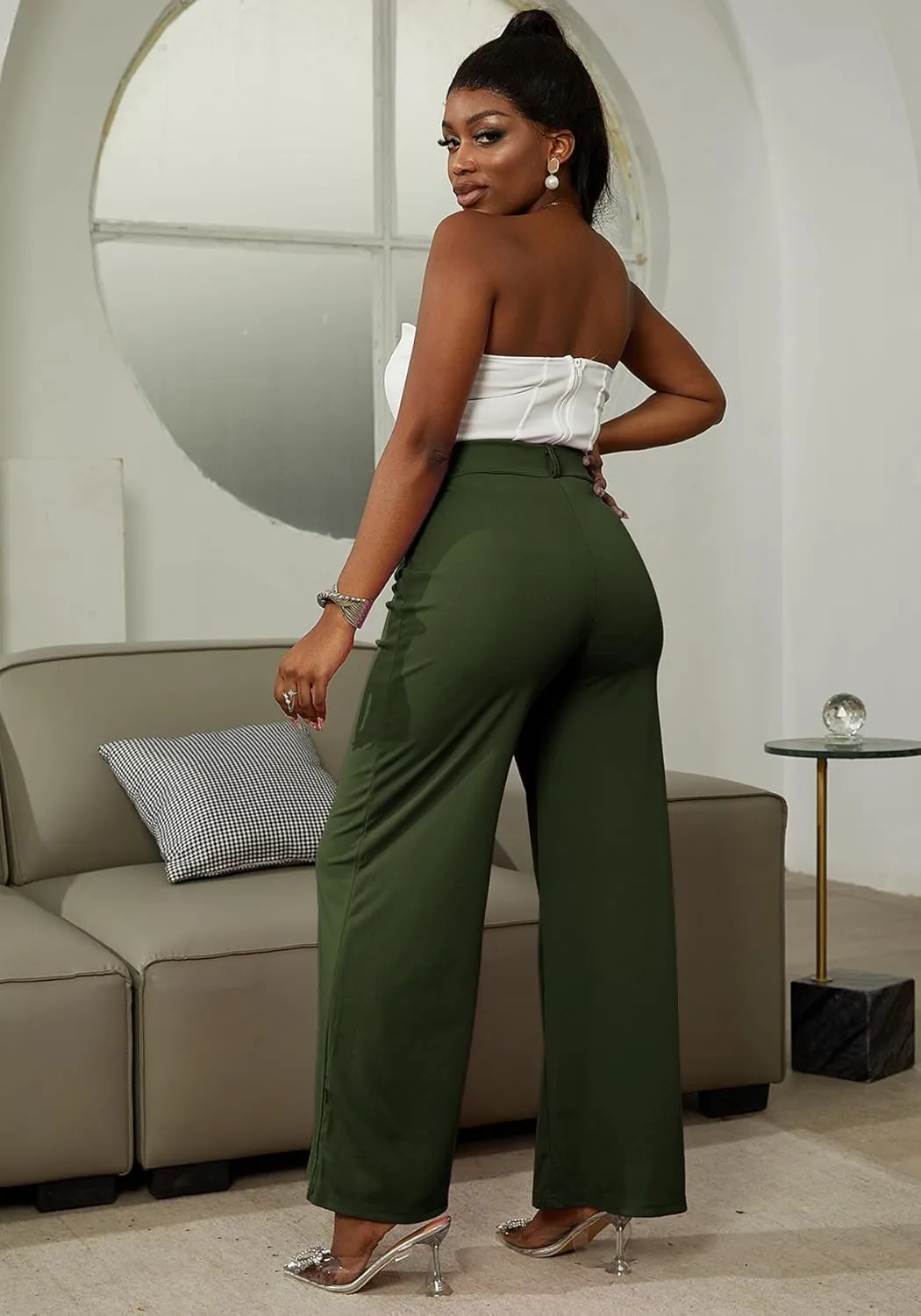 LAJIOJIO Wide Leg Dress Pants for Women Dressy Business Casual High Waisted Straight Leg Work Office Trousers Slacks