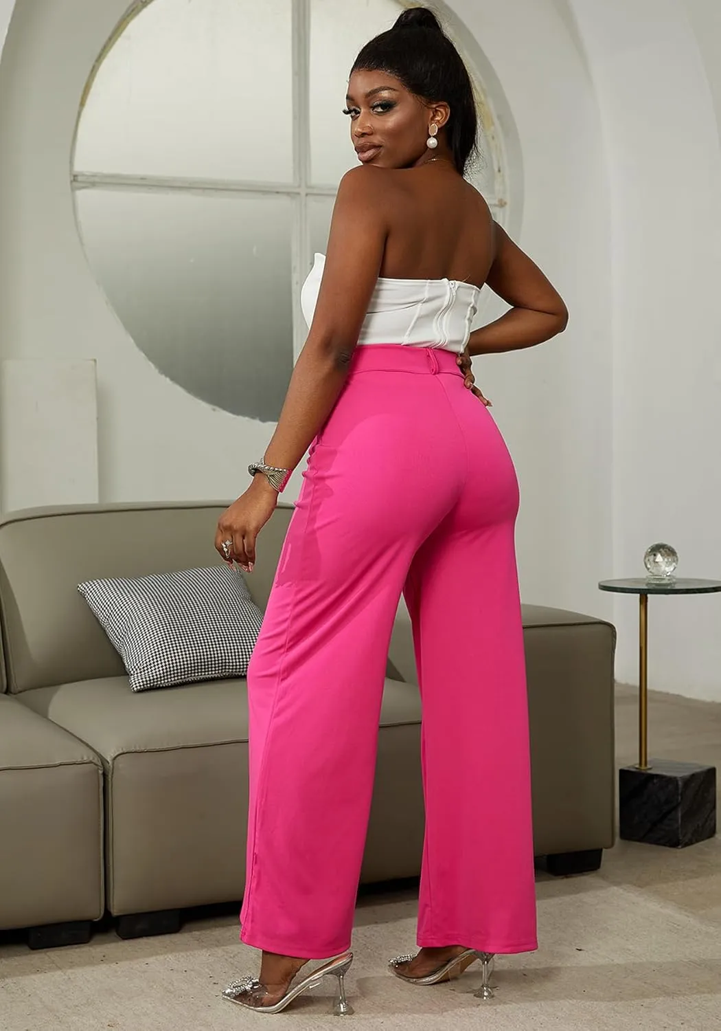 LAJIOJIO Wide Leg Dress Pants for Women Dressy Business Casual High Waisted Straight Leg Work Office Trousers Slacks