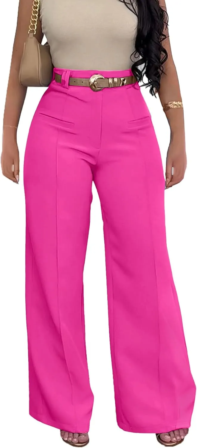 LAJIOJIO Wide Leg Dress Pants for Women Dressy Business Casual High Waisted Straight Leg Work Office Trousers Slacks